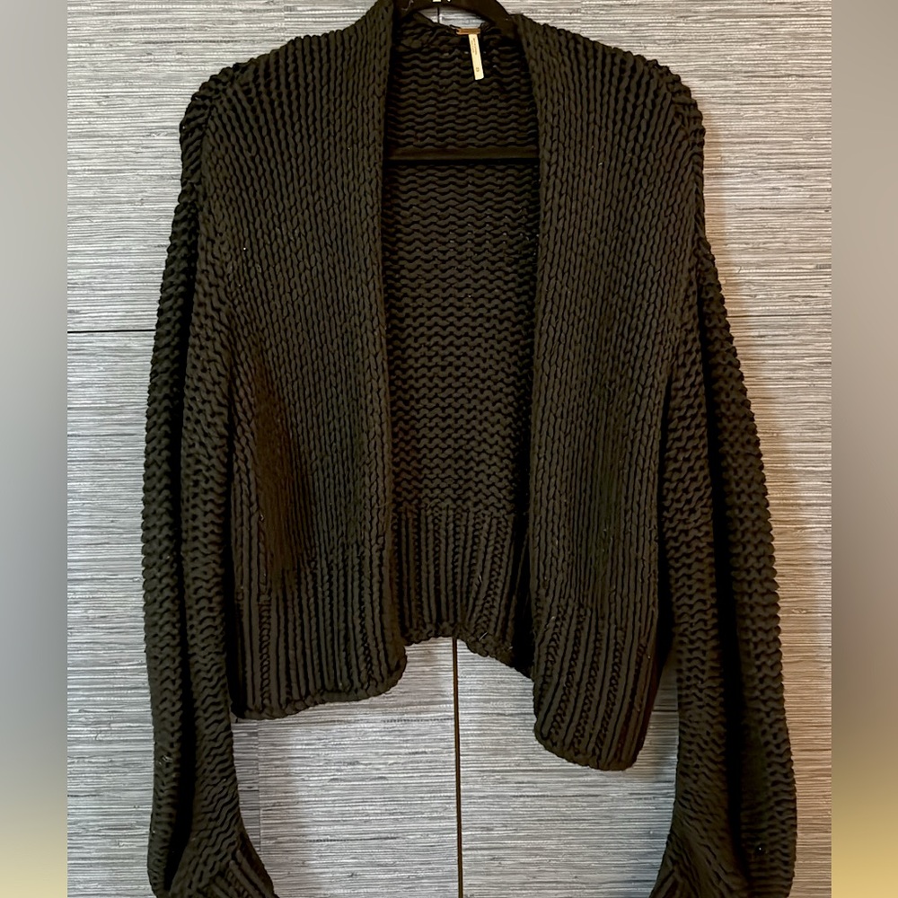 Free people Chunky Knit Open Front Sweater - Black